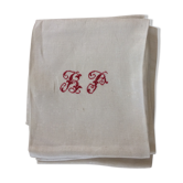 6 serviettes damassées avec monogramme rouge brodé main