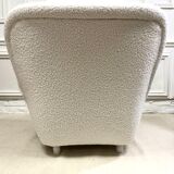 Vintage 80s shell armchair in curly wool
