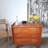 Commode chêne  pied compas, vintage reconstruction