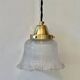 Industrial Holophane glass portable lamp with brass hook