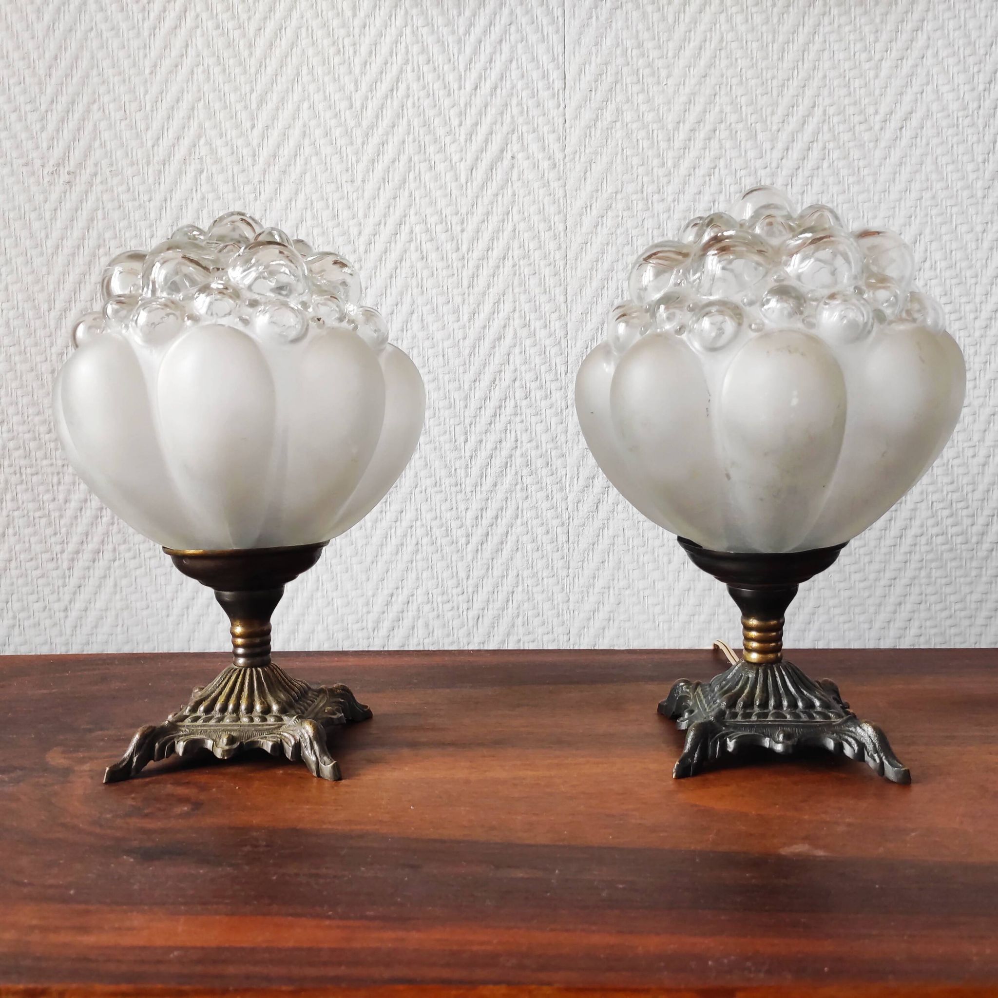 Pair of antique bubble globe lamps