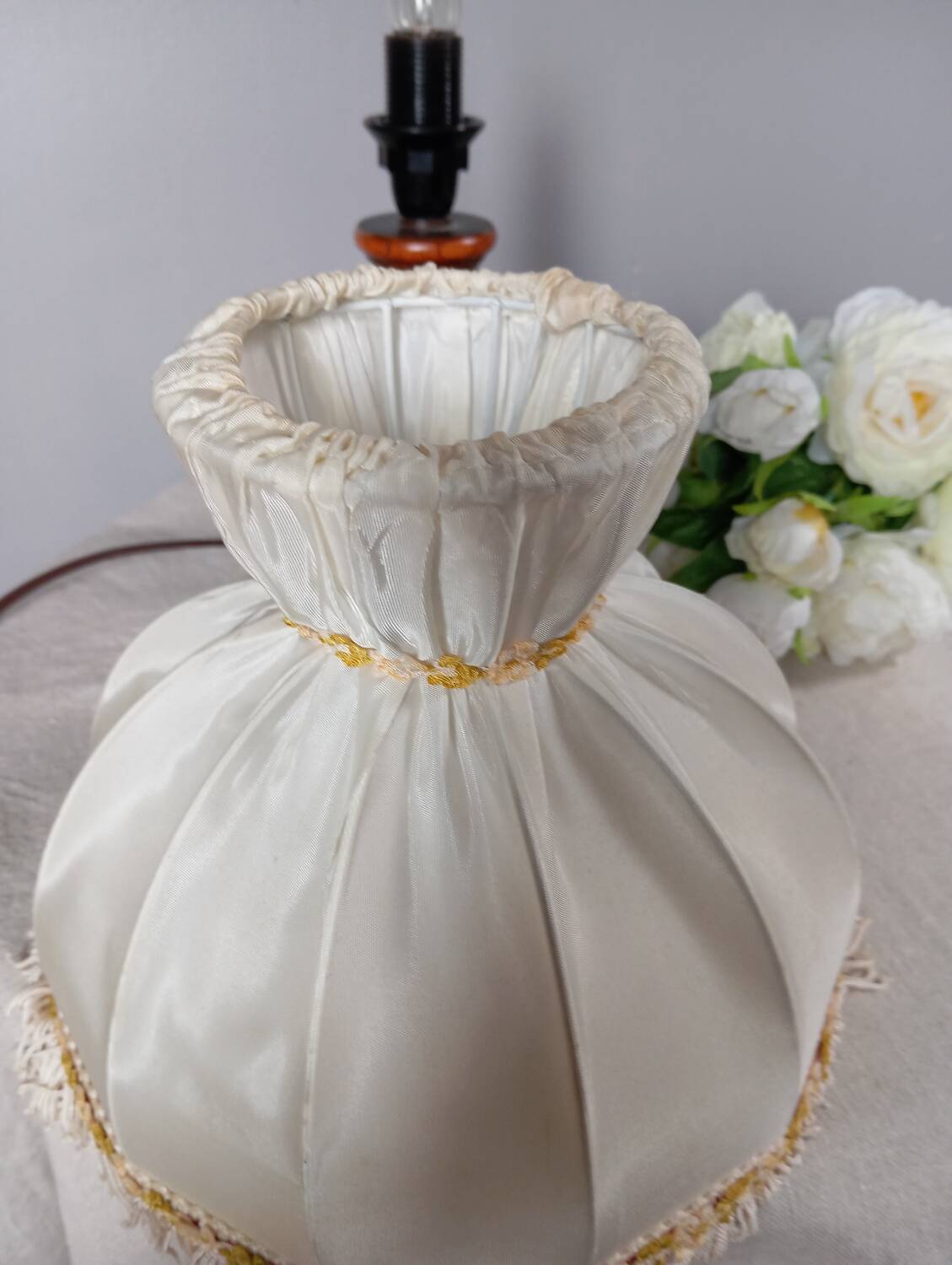 Rustic chic bedside lamp, wood and dome lampshade