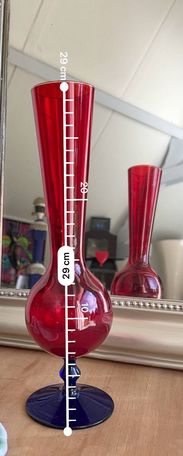 Red and blue blown glass soliflore vase - Murano style - 29 cm