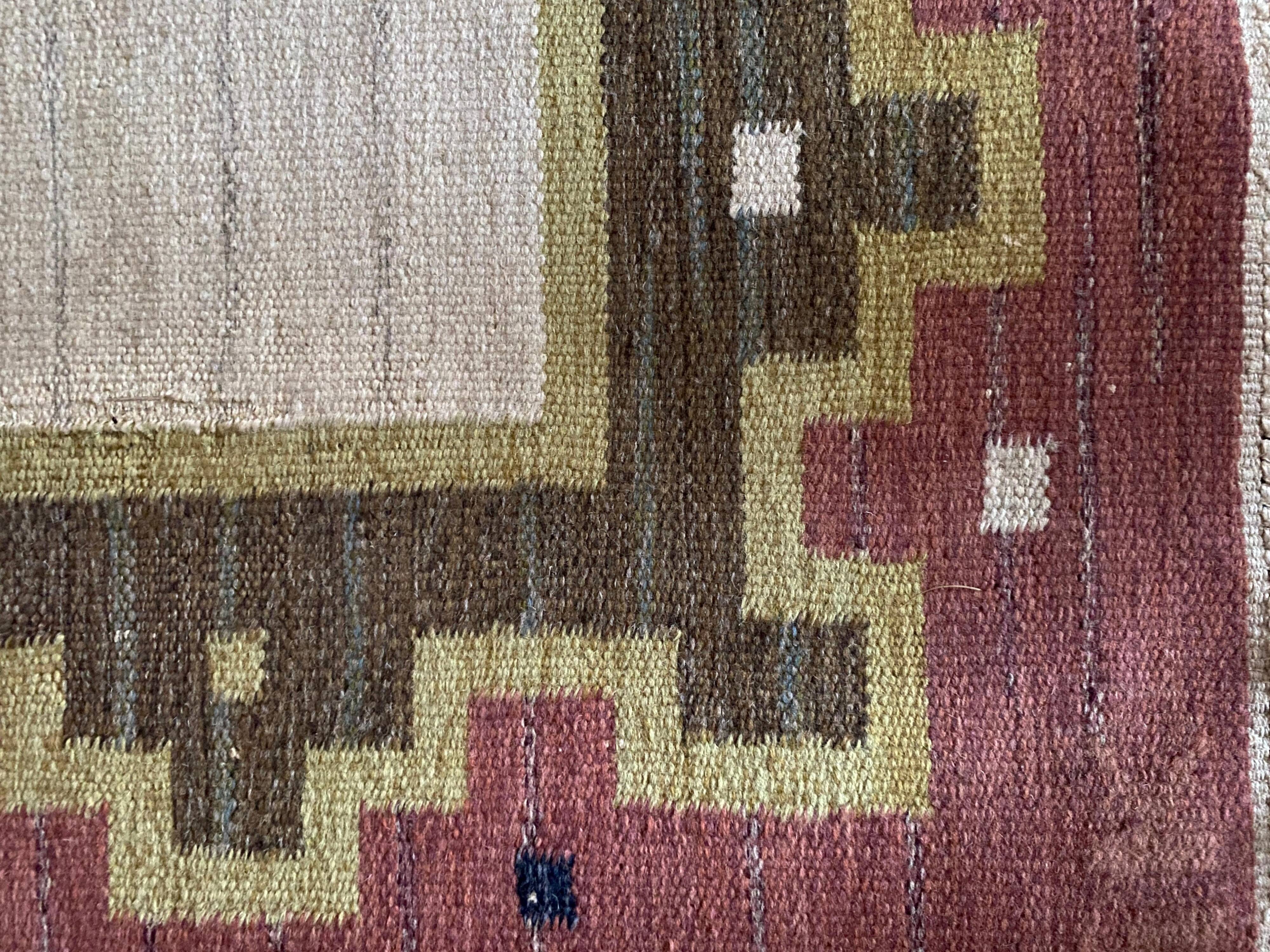 Tapis à tissage plat Röllakan rose et blanc moderne scandinave, Suède, années 1960.