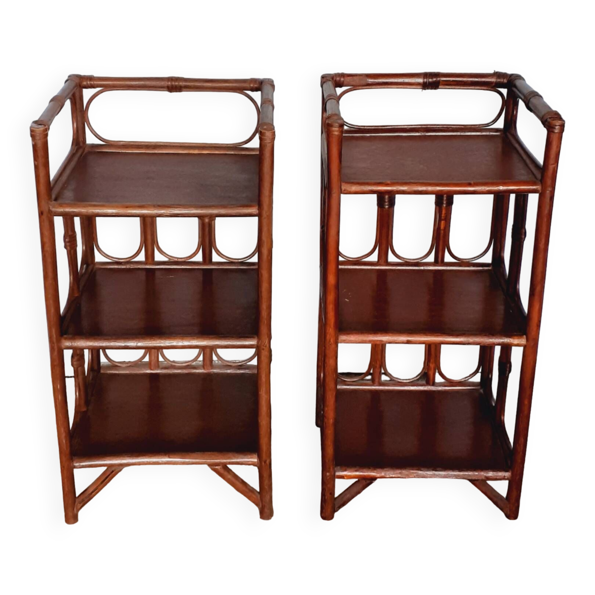 Pair of rattan bedside tables.
