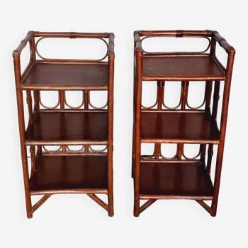 Pair of rattan bedside tables.
