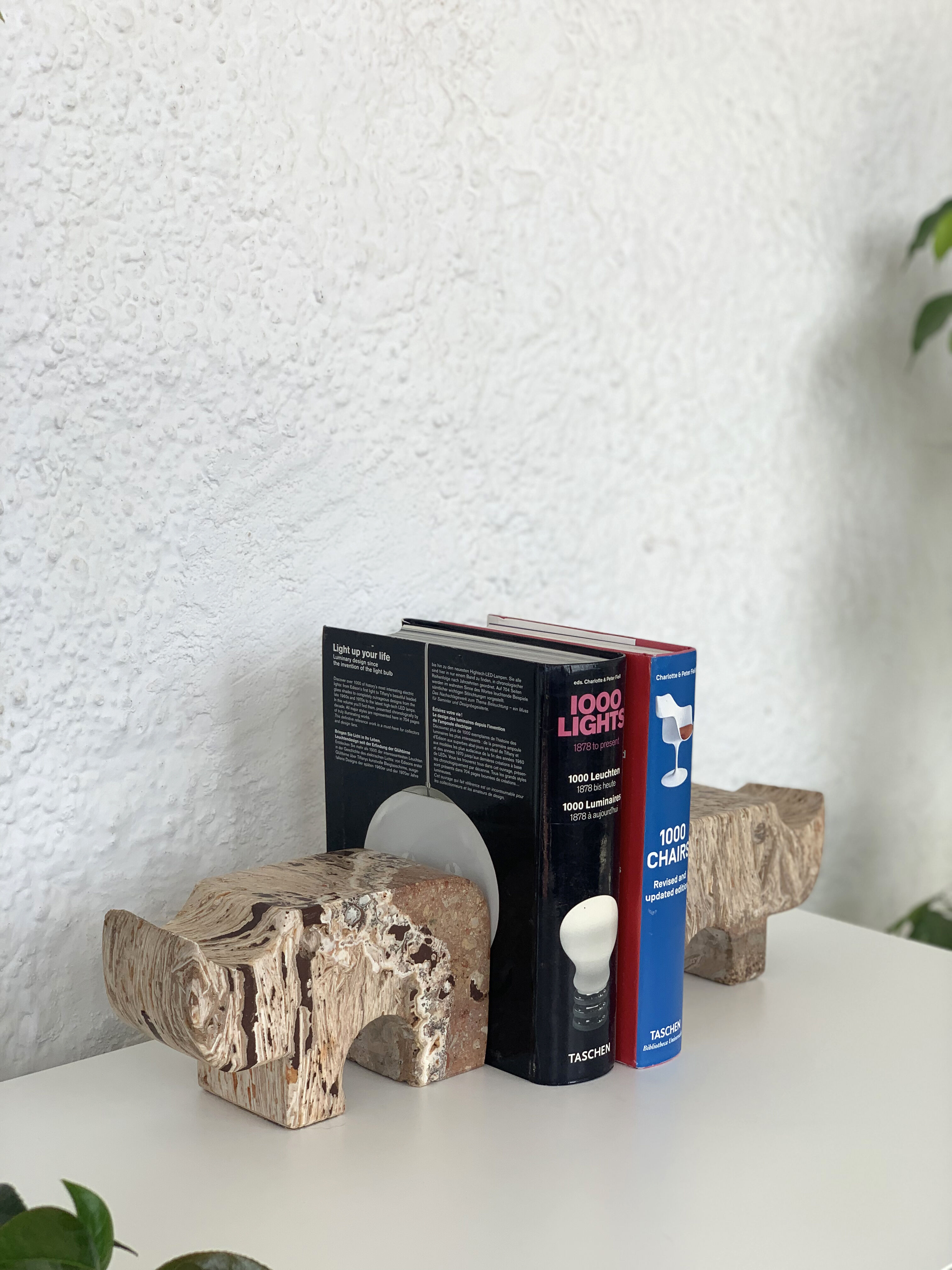 Pair of travertine rhinoceros bookends by Fratelli Mannelli, 1970s