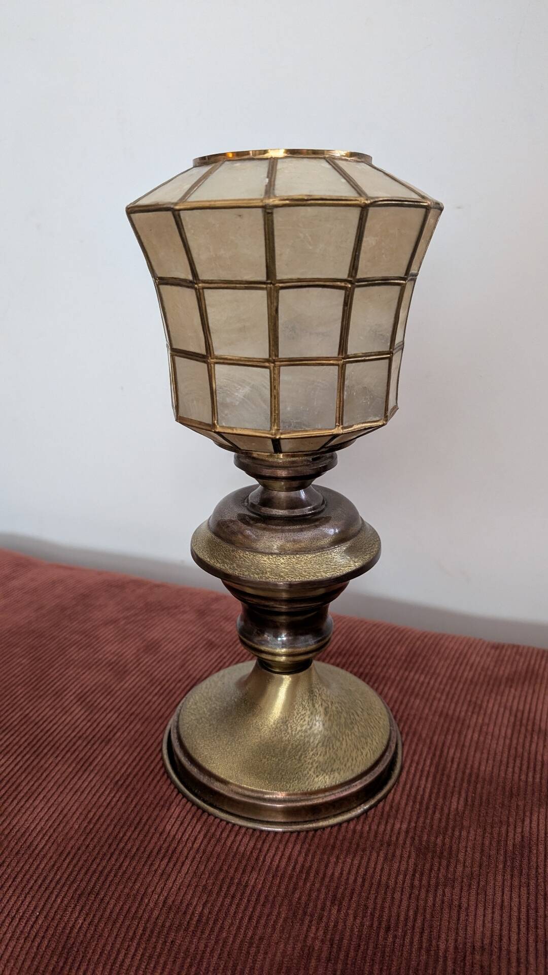 Brass and mother-of-pearl lamp. Lighthouse.