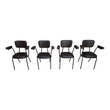 Brown faux leather armchairs