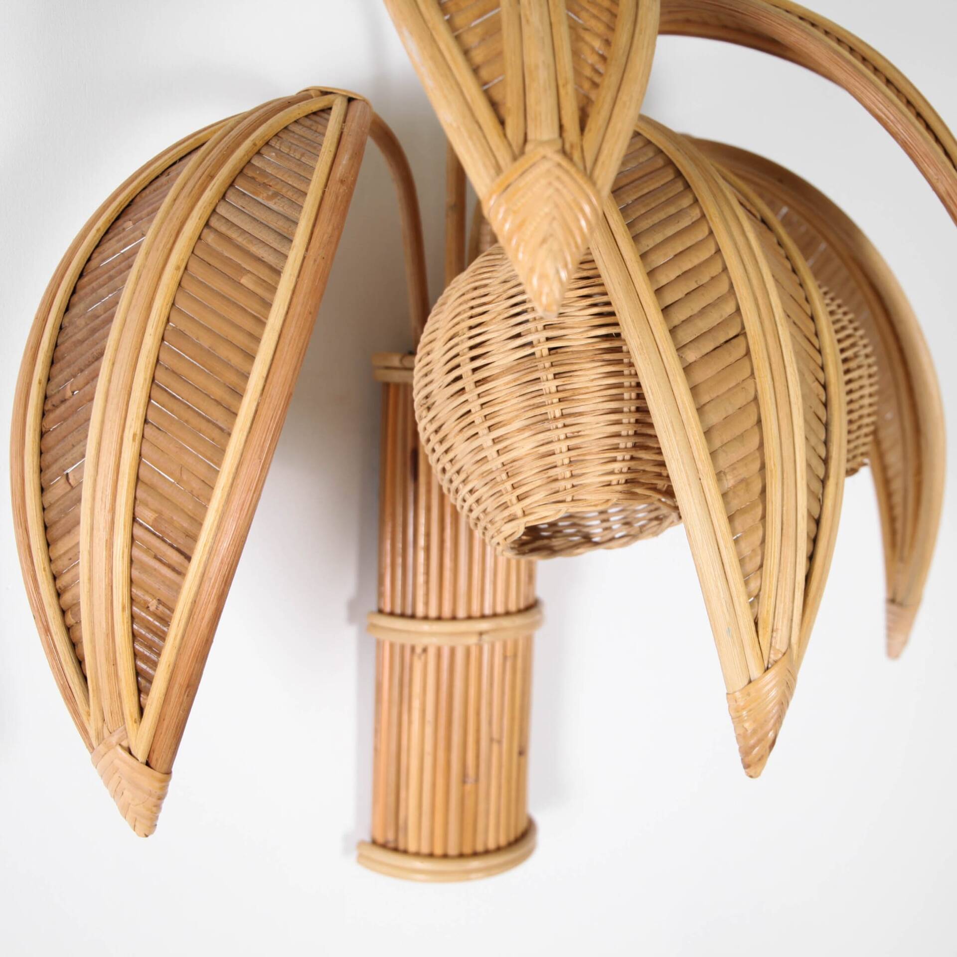 Paire d’appliques « cocotier, palmier » en rotin