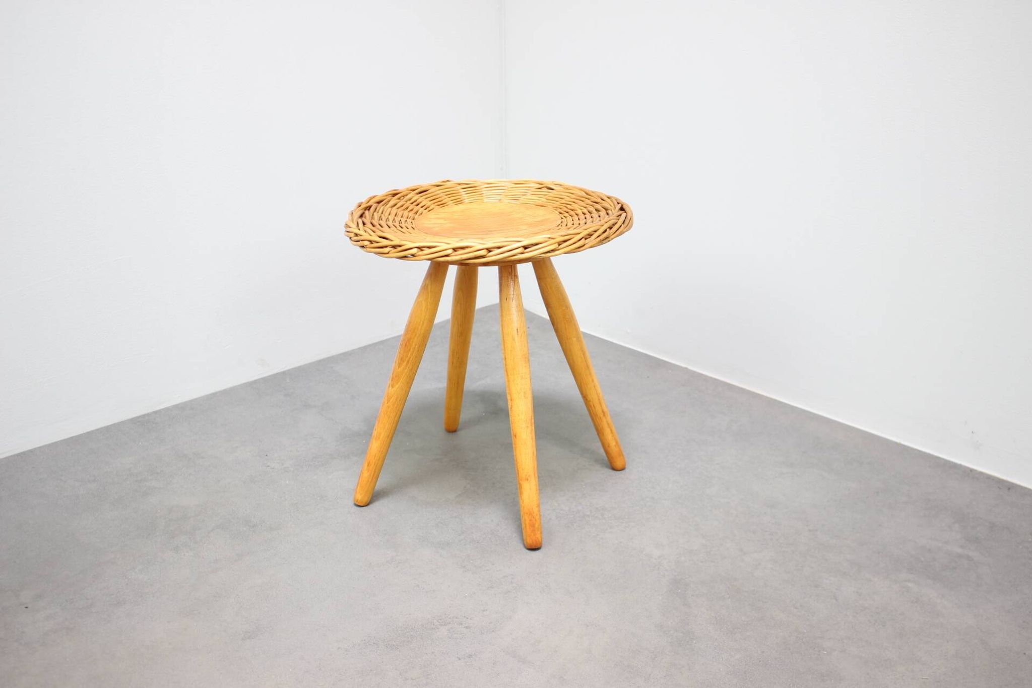 Jan Kalous Rattan Stool for ÚLUV, Czechoslovakia, 1960s