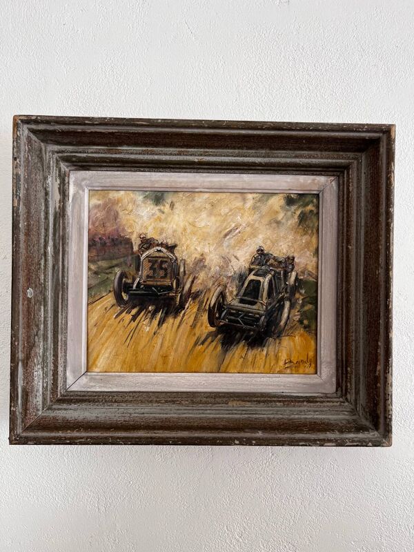 Tableau Grand Prix, course automobile, Paulette Bardy, années 40