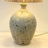 XXL Vintage Lamp Base in Beige Grey Stoneware with Raffia Lampshade 1970