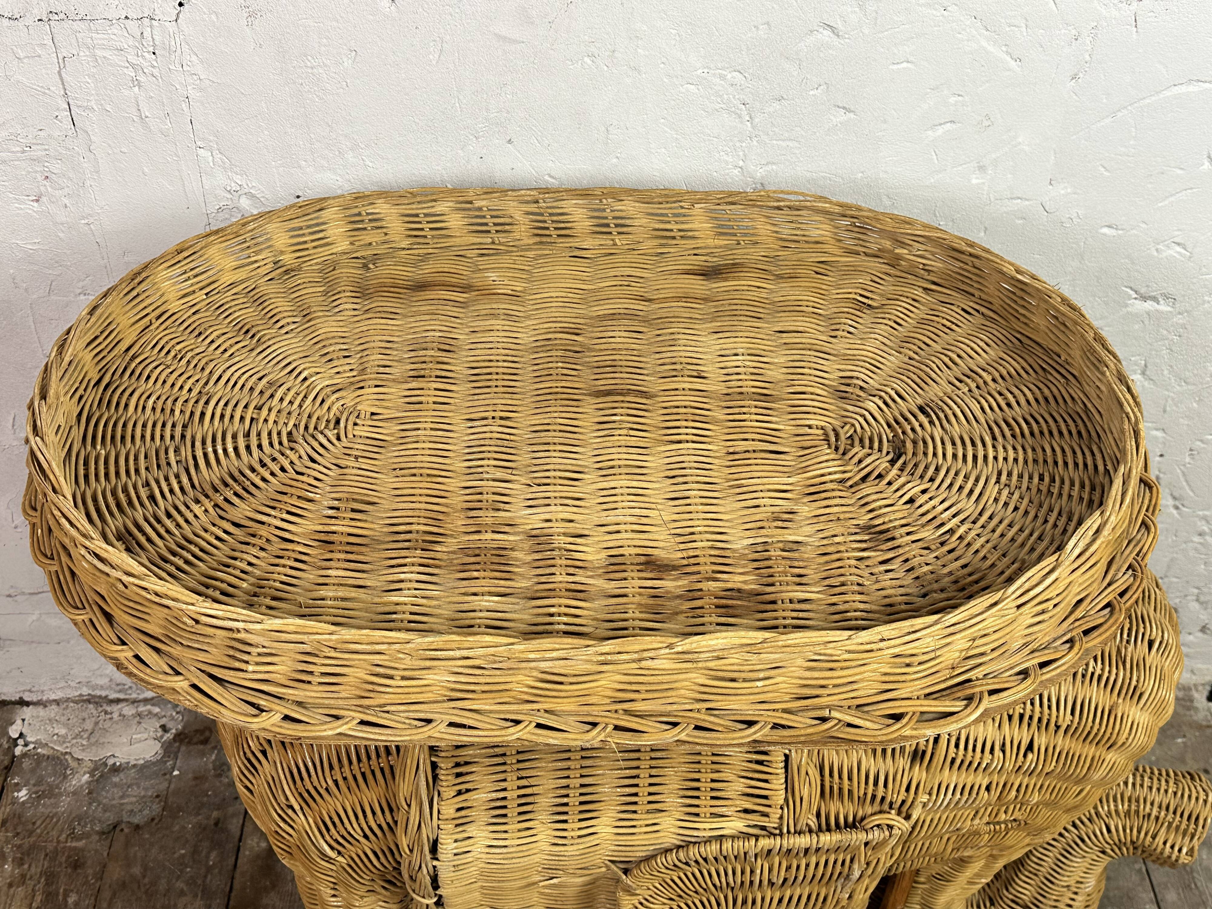 Vintage 1960s rattan elephant side table