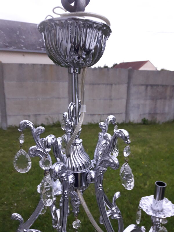 Lustre en métal chromé  5 feux avec pampilles design italien