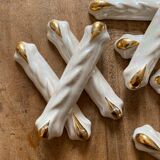 Set of 9 vintage art deco knife holders in pearly and gold ceramic