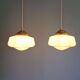 Pair of Art Deco conical white opaline pendant lights, 1920-30