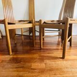 Vintage brutalist curved oak dining chairs from allmilmö, 1980s, set of 4. unique danish design.