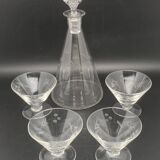 Glassware and bottle set in chiseled glass with flower motif