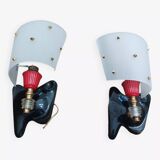 Paire d'appliques Luminaire Rockabilly années 1950 laiton, noir et rouge
