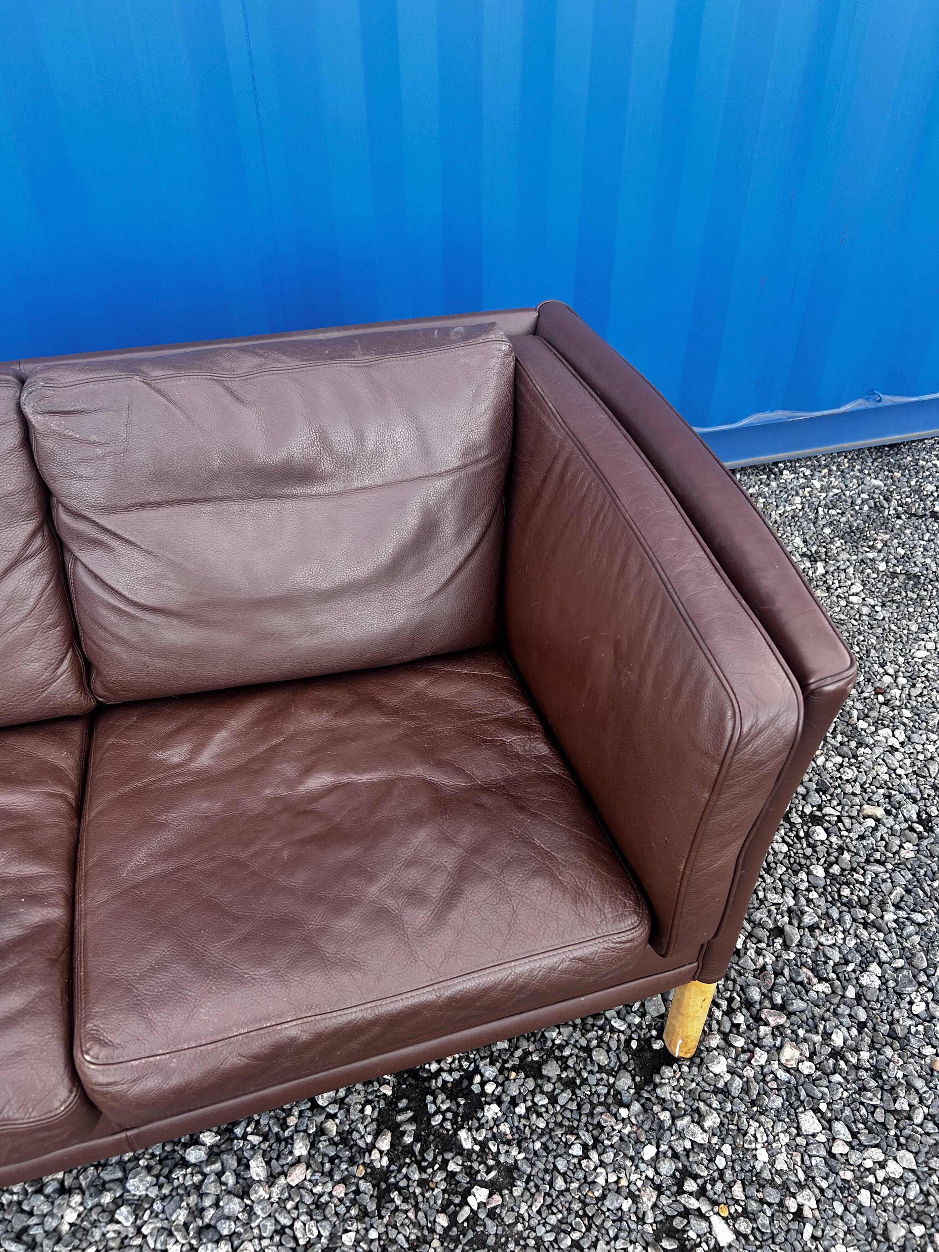 Danish two seater brown leather sofa  1970s