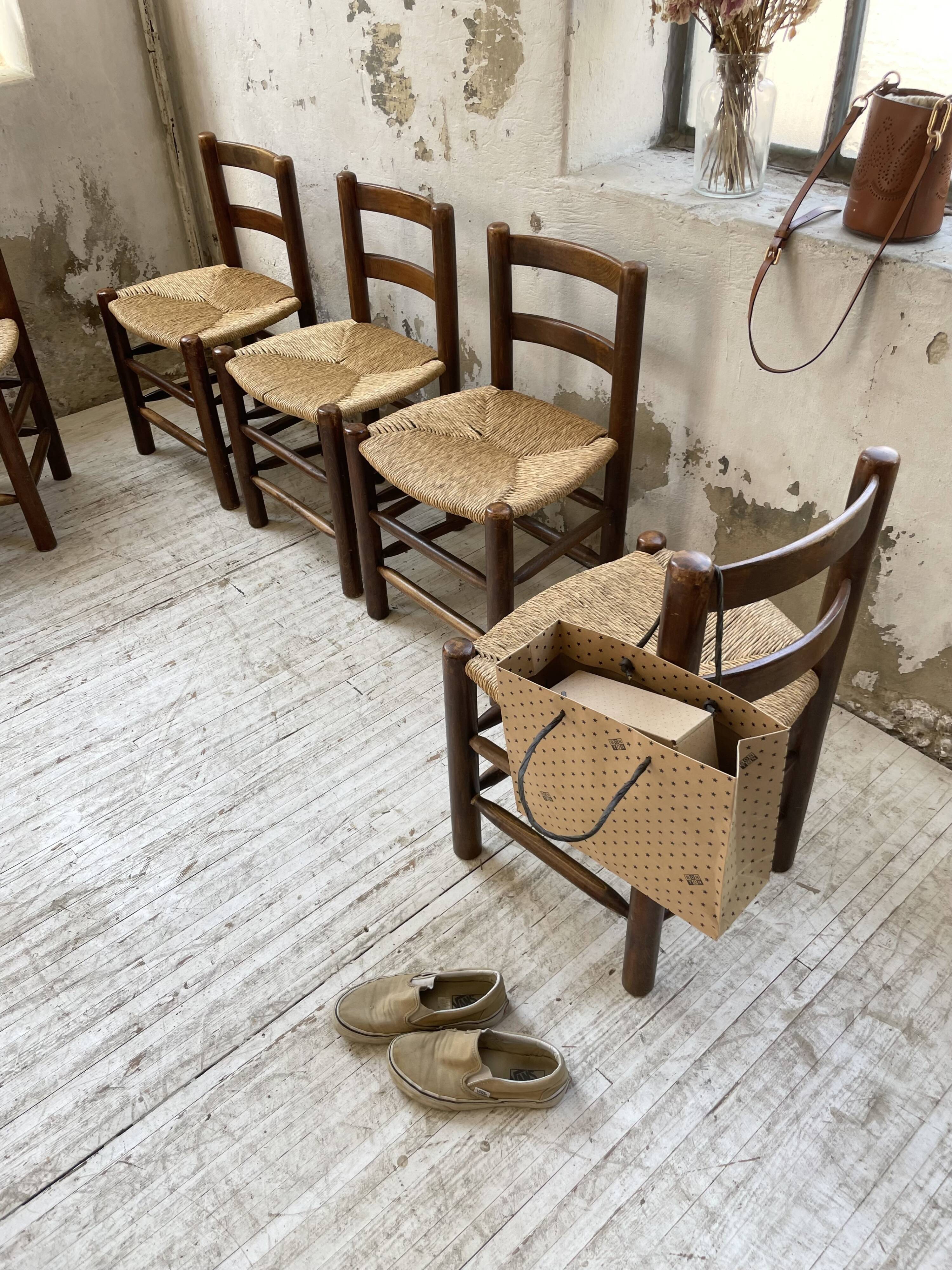 6 straw and oak chairs, mountain furniture