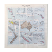 Carte vintage sur les îles d’Océanie Australie Hawaï 43x43cm de 1950