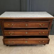 19th century Louis XVI style chest of drawers, white marble, fluted 4 drawers