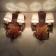 Paire d'appliques montagne vintage bois peint