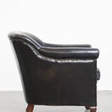 Black cowhide leather armchair