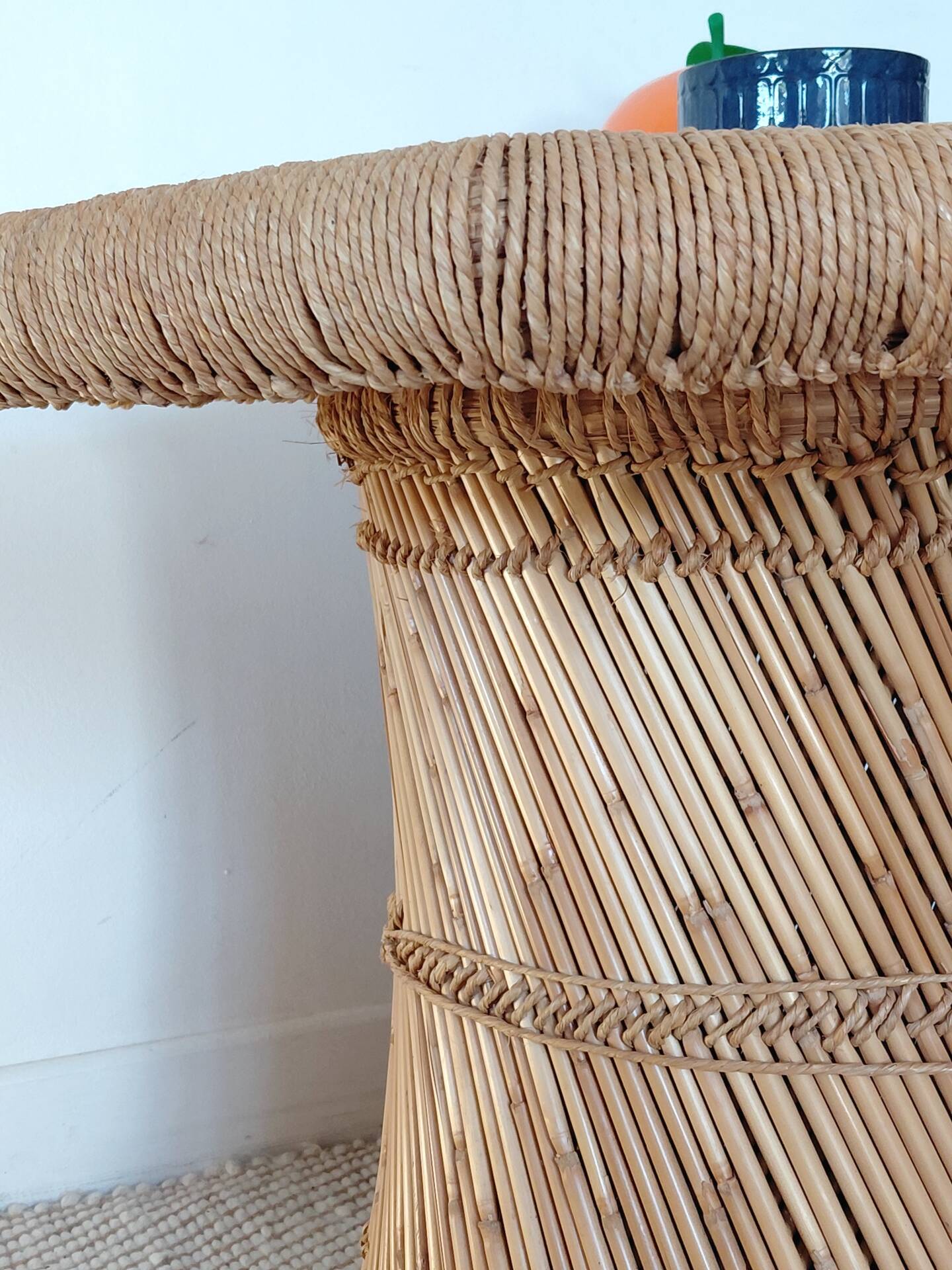Vintage coffee table with braided cord in Audoux Minet bamboo style/1970s