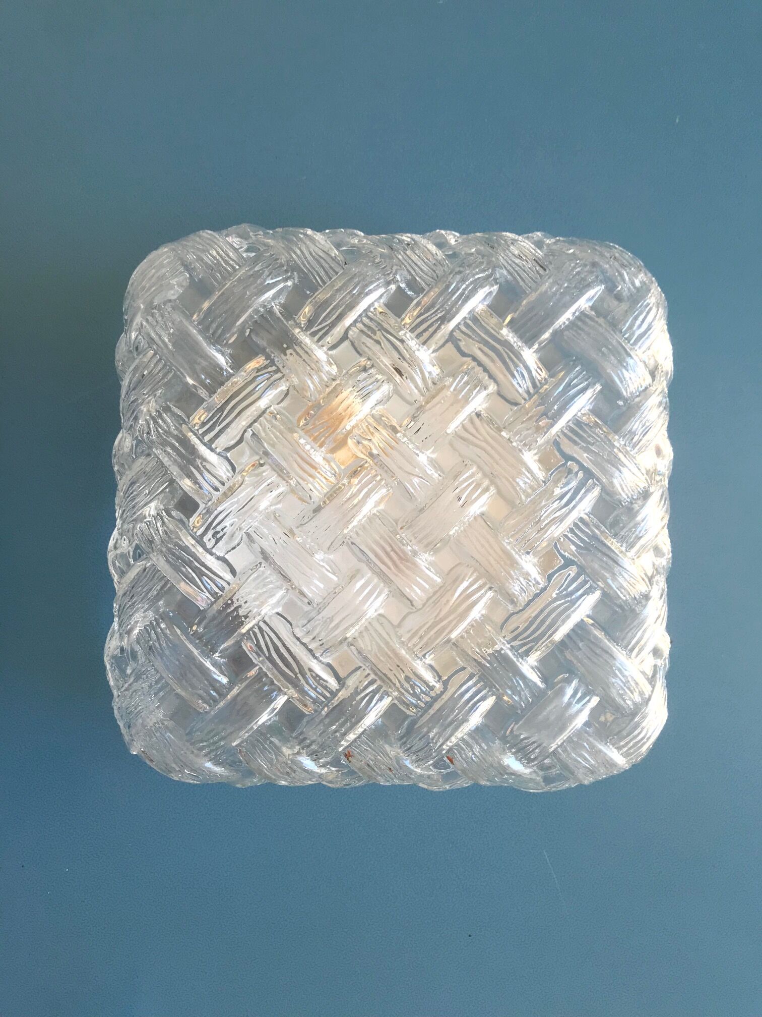 Square ceiling lamp in molded glass