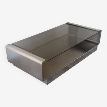 Vintage coffee table in aluminum and glass, 1970