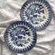 2 ironstone dessert plates with a Japanese-inspired blue design