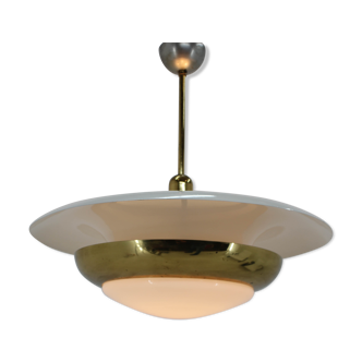 Suspension Bauhaus avec l’ampoule centrale réglable et deux lumières indirectes