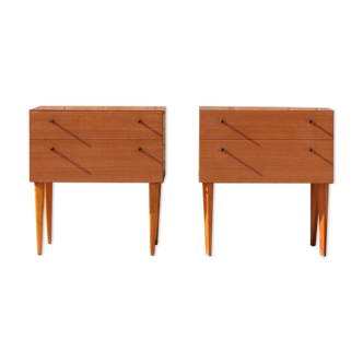 Pair of vintage modernist wooden bedside tables, France 1950s