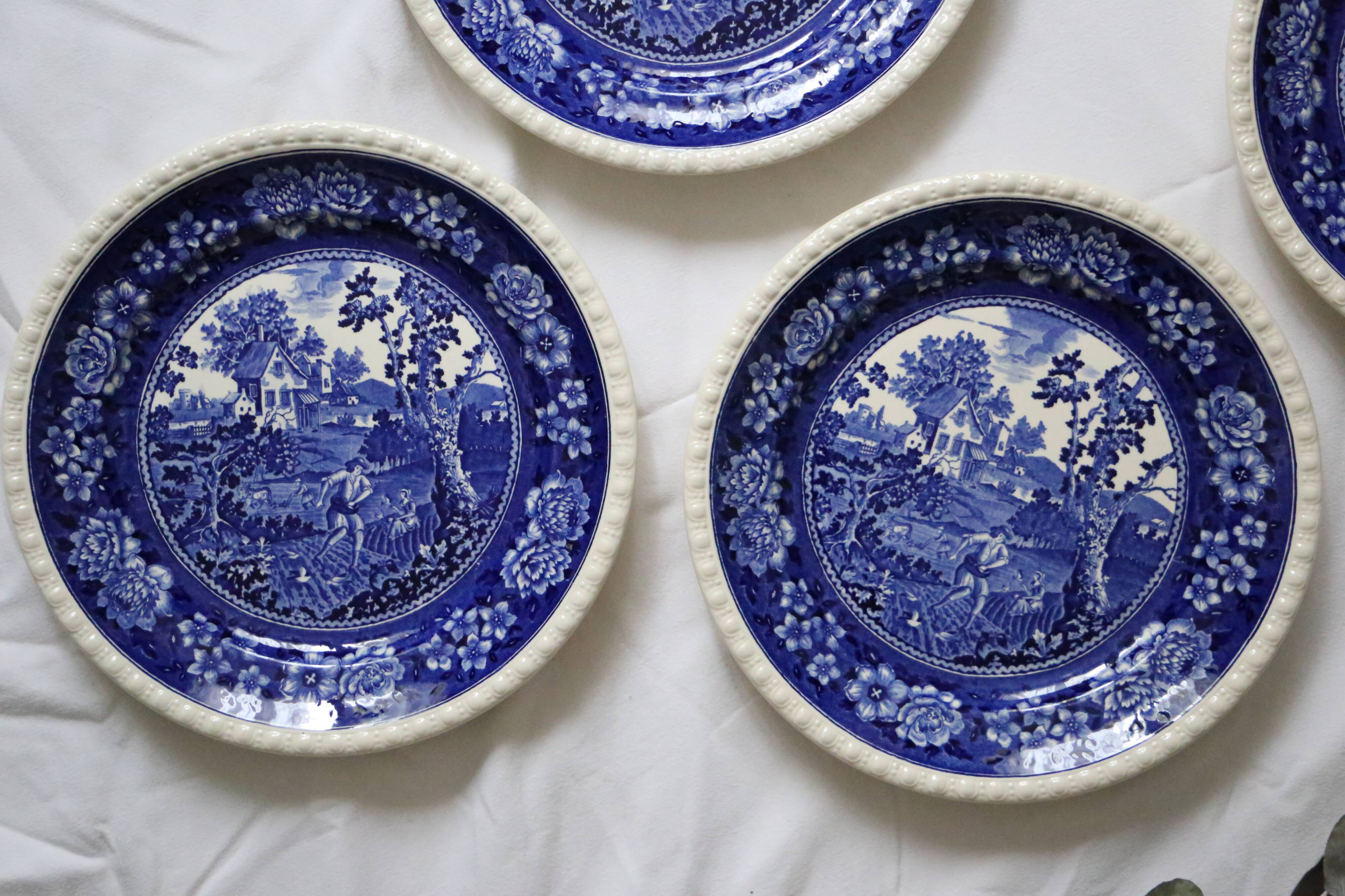 Set of 6 flat plates Villeroy and Boch, blue Rusticana model, vintage