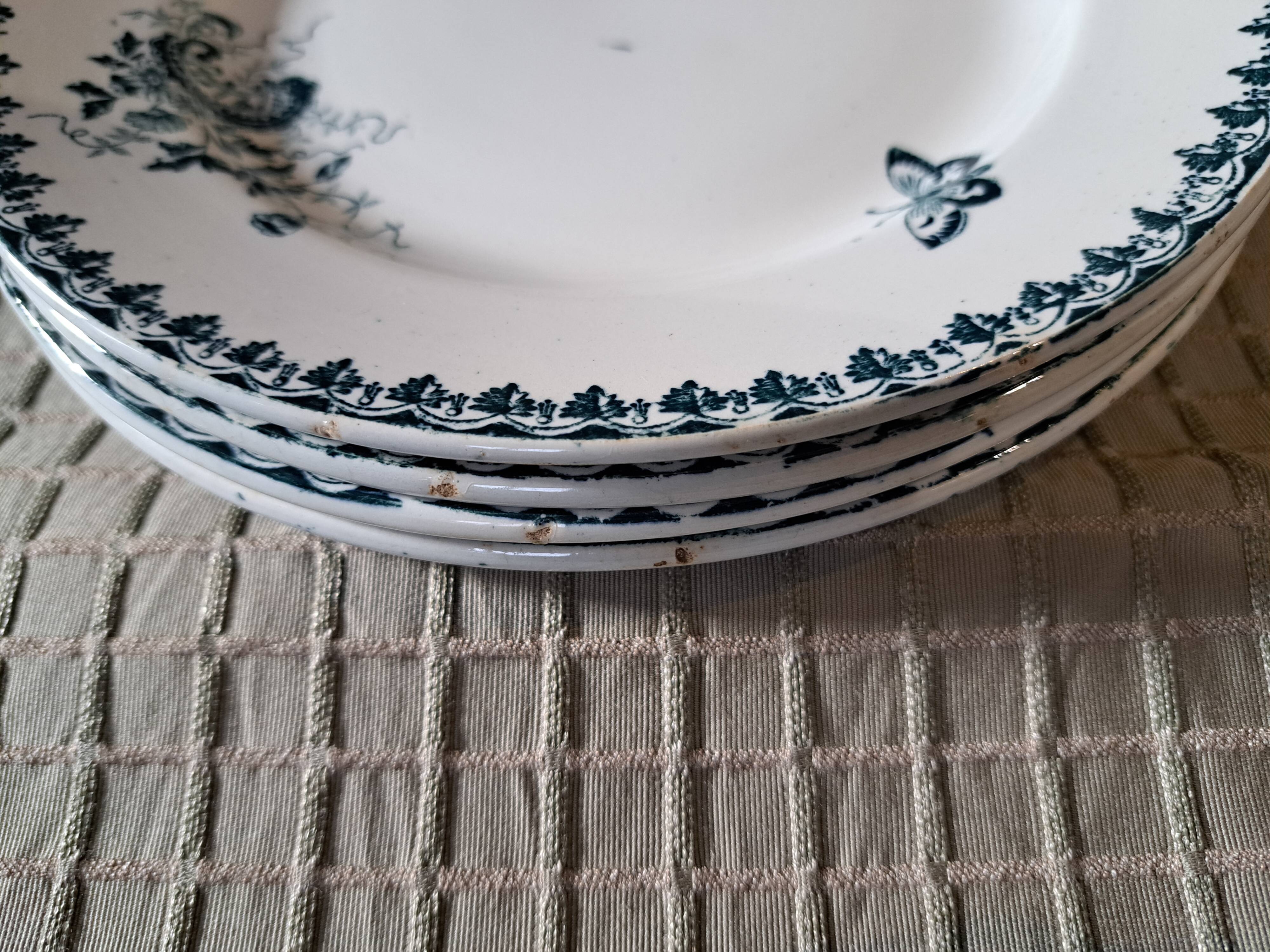 Ste Amandinoise Louis XV iron earth blue green dinner plates