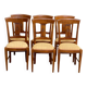 6 Syriel solid cherry wood dining chairs with yellow fabric.