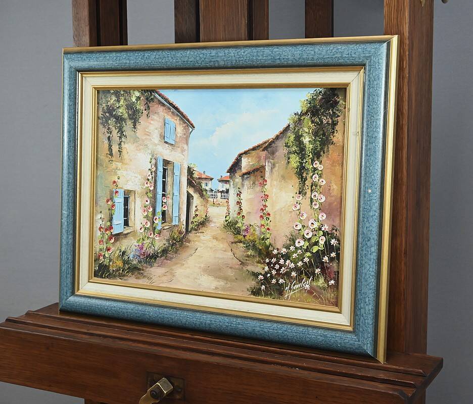Painting “The Blue Shutters”, signed J. Gaubert – 2nd part 20th century