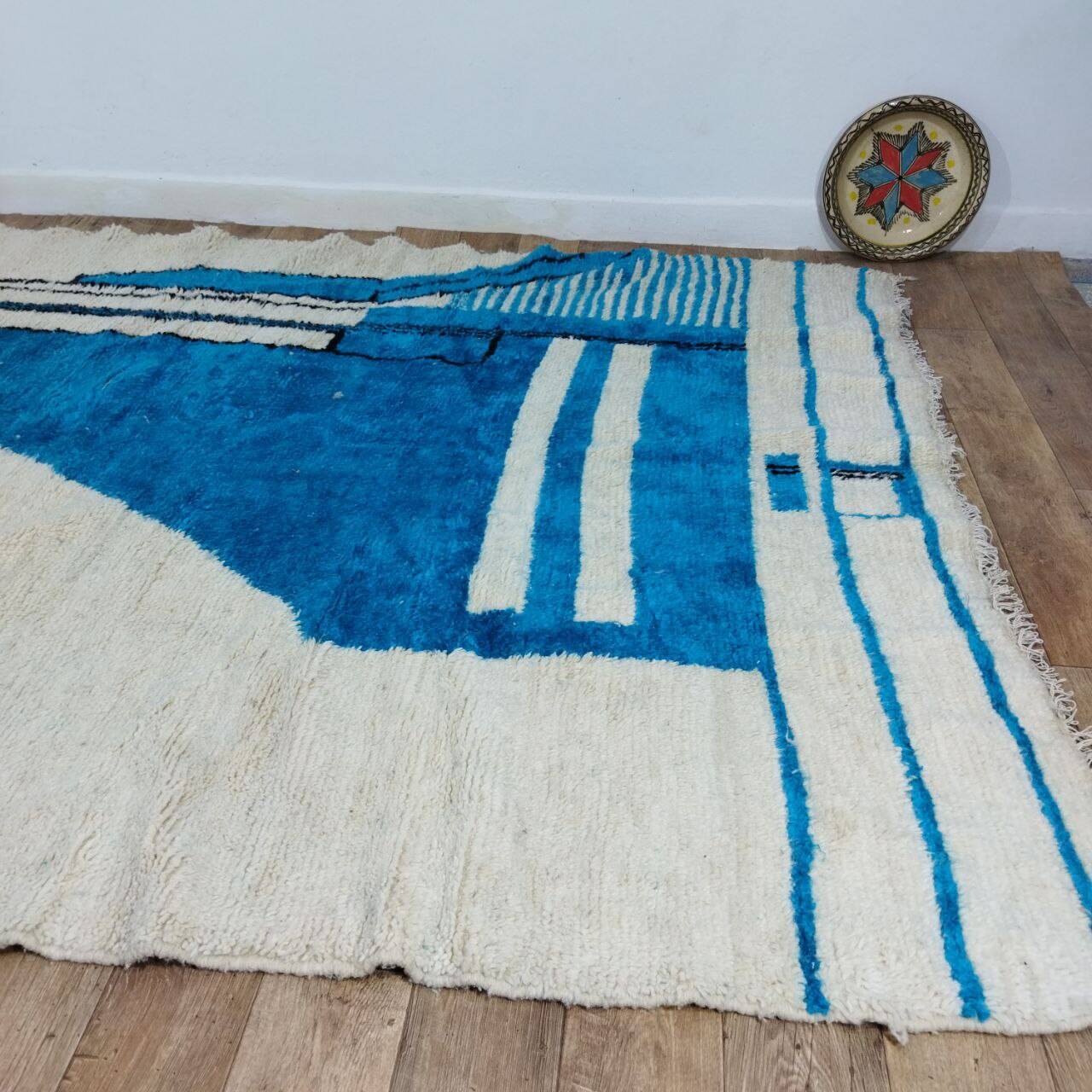 Handmade blue artisanal Moroccan Berber rug 310 X 215 CM