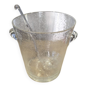 Large champagne bucket / cooler and its ladle Bubble glass Biot