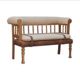 Luxury Handcrafted Rustic Chic Hallway Bench - Mango Wood,  Boucle & Buffalo Leather