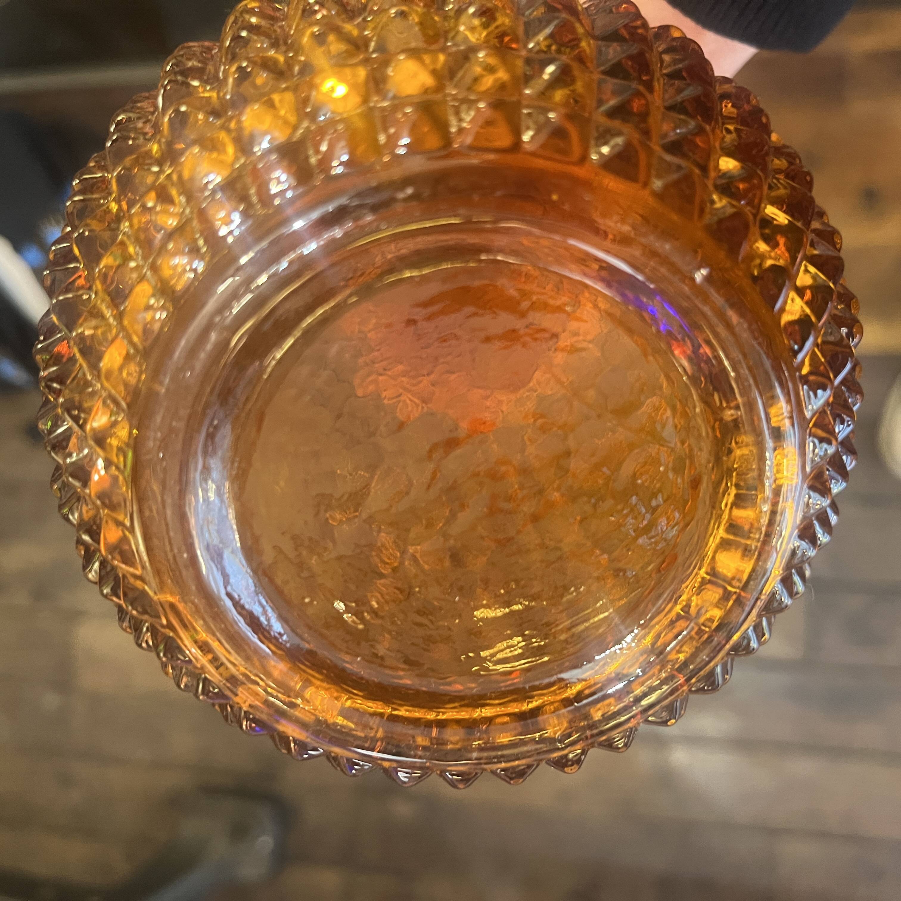 Vintage Empoli carafe bottle in amber yellow glass with diamond point