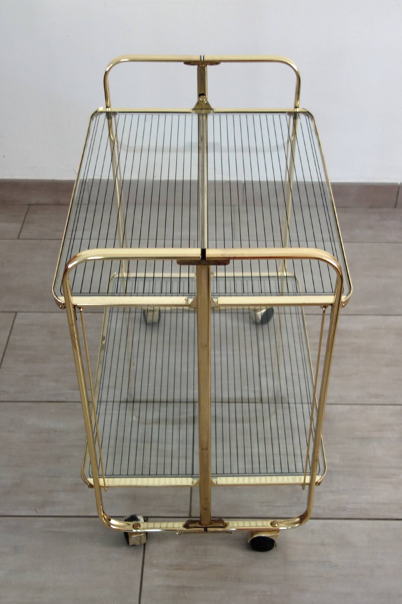 Desserte pliante métal doré et verre vintage