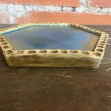 Old Enamelled Blue Stoneware Trivet France #D484