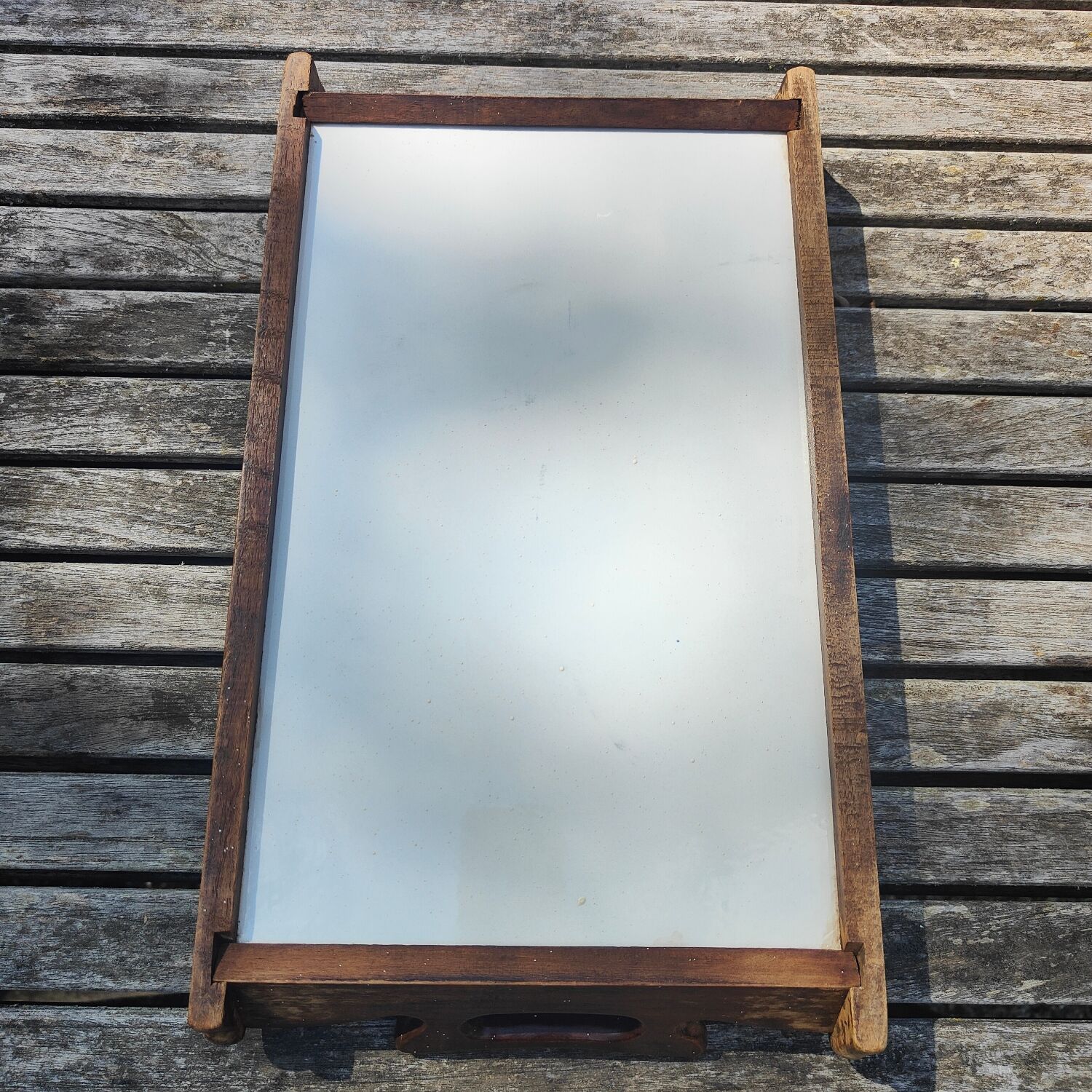 Plateau céramique peinte et bois