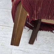 1970s, Danish armchair, cherry-red furniture velour, ash wood legs.