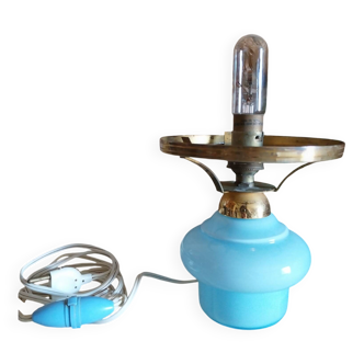 Old lamp base in blue opaline and brass