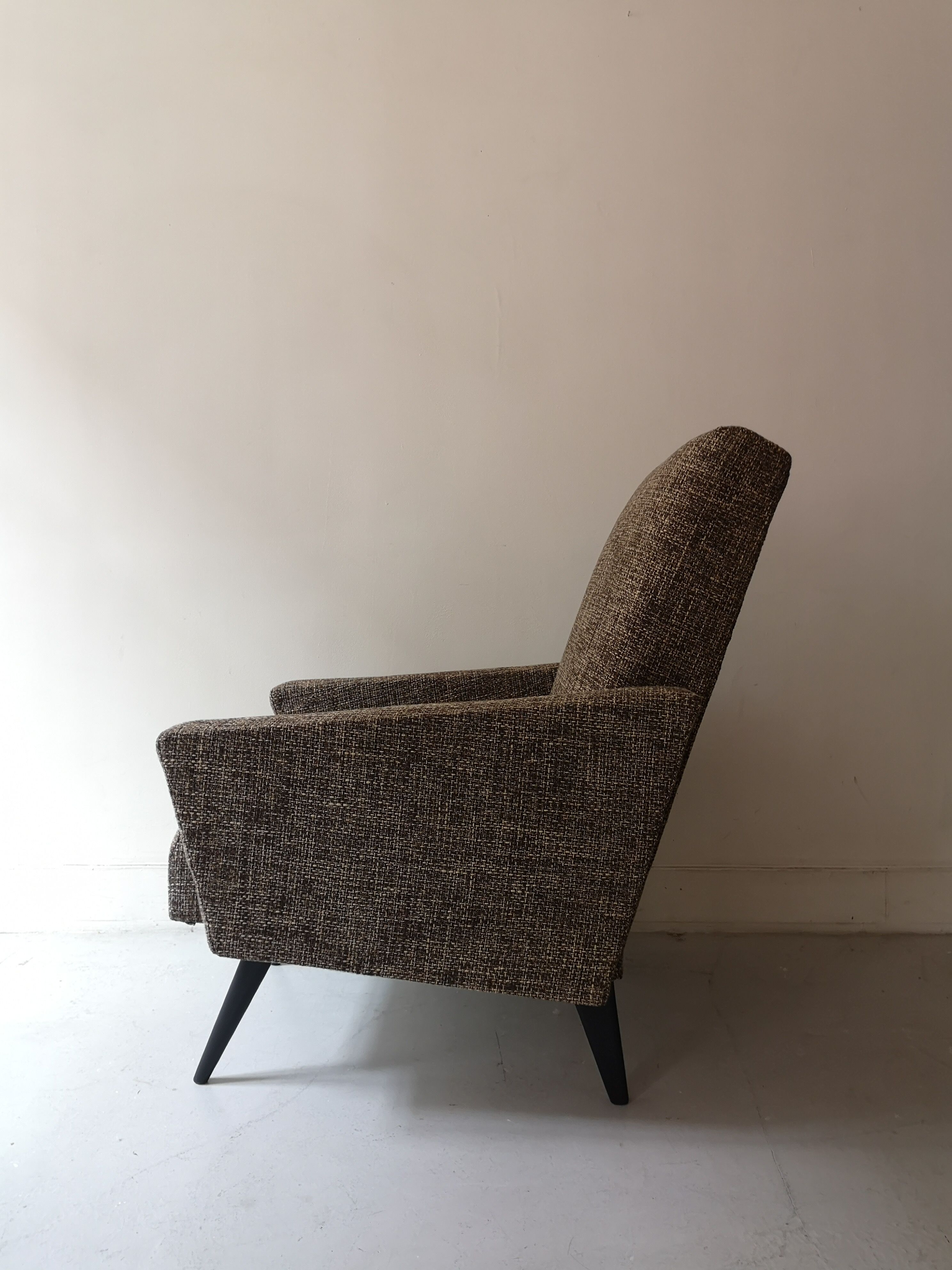Scandinavian armchair in mottled tweed, design 1960